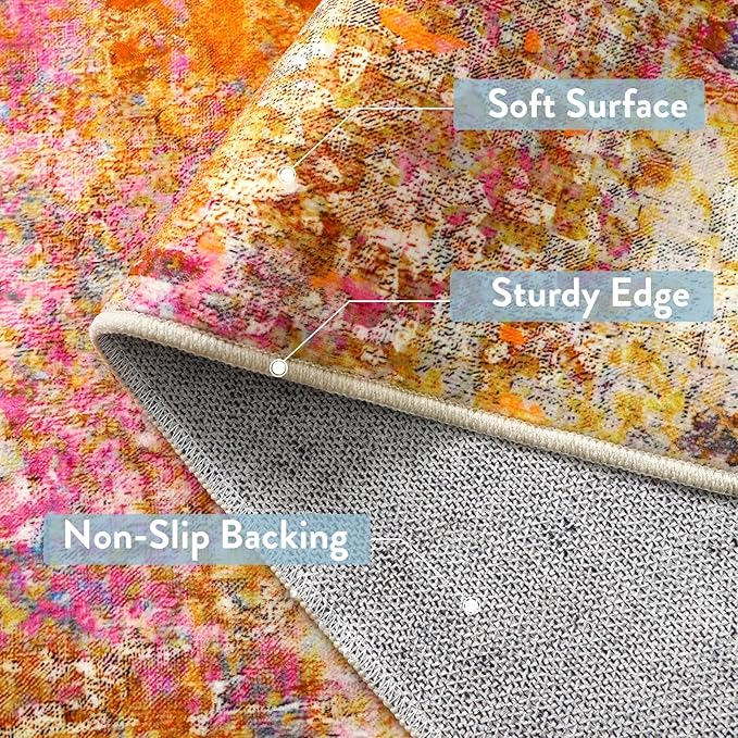 Lahome Modern Abstract Runner Rug - 2x7 Colorful Rug Runners for Hallways Non Slip Laundry Room Rug Washable Carpet Runner, Rainbow Soft Non Skid Indoor Runner for Bedroom Kitchen Bathroom