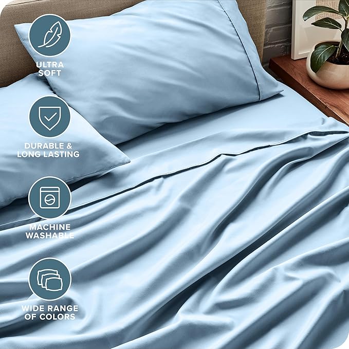 Bare Home Split Head Flex King Sheet Set - 1800 Ultra-Soft Microfiber Bed Sheets - Double Brushed - Deep Pockets - Easy Fit - 4 Piece Set - FlexTop King Bedding (Split Head Flex King, Light Blue)