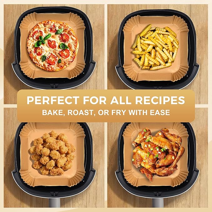 360 PCS Air Fryer Paper Liners, 8 Inch Square Air Fryer Liners Disposable, Non-Stick and Oil Proof Heavy Duty Parchment Paper for 5-8 QT Airfryer Basket, Roasting and Microwave