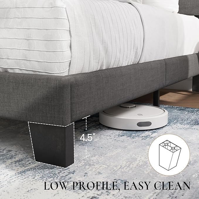 SHA CERLIN Twin Platform Bed Frame with Upholstered Fabric Headboard, Mattress Foundation with Strong Wooden Slats Support, No Box Spring Needed, Grey