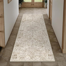 2x6 Washable Neutral Runner Rug Beige Vintage Hallway Kitchen Carpet Non-Slip Soft Low Pile Floral Throw Rug for Bedroom Bathroom Laundry Living Room