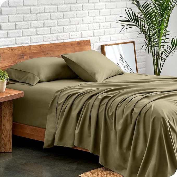 Bare Home Ultra-Soft Split Cal King Sheet Set - Luxury 1800 - Hydro-Brushed - Deep Pockets - Easy Fit - 4 Piece Set - Bedding Sheets & Pillowcases (Split California King, Olive)