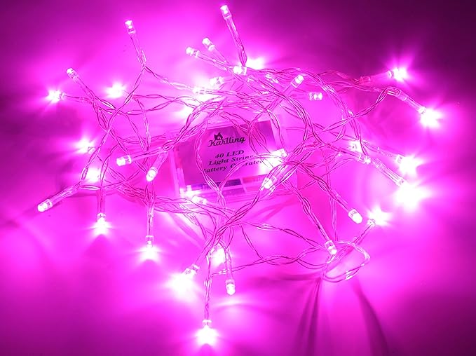 Karlling Battery Operated Fairy Lights, Romantic Pink Glow 40 LED String Lights for Valentine’s Day, Weddings, Bedroom, and Party Decor(Pink,1 Pack)