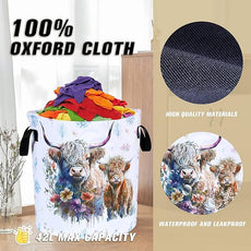 Highland Cow Laundry Basket Cattle Animal Foldable Oxford Cloth Funny Tote Bag Laundry Hamper Clothes Storage Bucket Organizer For Bathroom/Laundry Storage/Bedroom 17.7x13.7 Inch