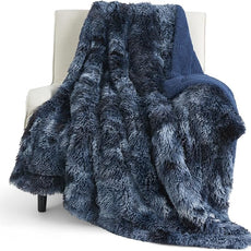 Bedsure GentleSoft Fuzzy Sherpa Faux Fur Twin Blanket Tie Dye Navy Cozy Gifts for Women Men, Soft Fleece Plush Warm Minky Thick Blanket Twin Size for Bed, Blue Room Decor Dorm Essentials Gifts, 60x80