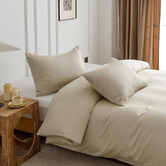 HeimenAogo 600TC Egyptian Cotton Duvet Cover Full Size Sateen Weave, Silky Soft and Breathable Bedding Set with Zipper Closure, Long Staple Cotton Bed Linen Linen Grey 3Pcs (80"×90")