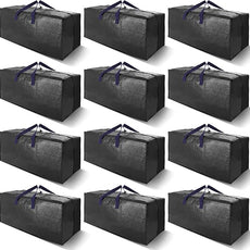 12 Pack Heavy Duty Extra Large Moving Bags W/Backpack Straps - Strong Handles & Zippers, Storage Totes For Space Saving, Fold Flat, Alternative to Moving Box and Storage Bin, Black