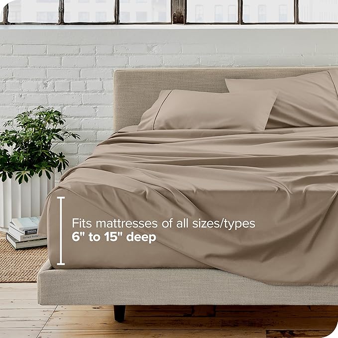 Bare Home Split Head Flex King Sheet Set - 1800 Ultra-Soft Microfiber Bed Sheets - Double Brushed - Deep Pockets - Easy Fit - 4 Piece Set - FlexTop King Bedding Sheets (Split Head Flex King, Pebble)