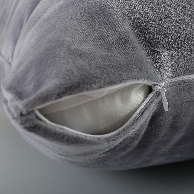 EVOLIVE Soft Micromink, Faux Fur, Faux Suede, Faux Velvet Body Pillow Cover 21"x54" Replacement with Zipper Closure (21"x54" Body Pillow Cover, Grey)