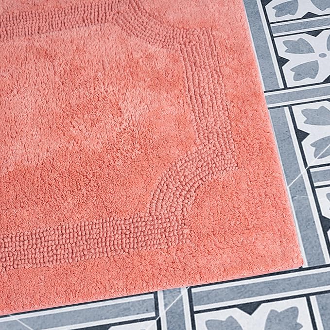 Laura Ashley - Reversible Cotton Bath Mat, Premium Bathroom Décor, Machine Washable Bathroom Rug, Highly Absorbent, 17"x24"/20"x32" 2-Piece Set, Coral