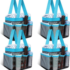 Hillban 4 Pcs Mesh Shower Caddy Portable Large Quick Dry Shower Caddy Basket with Deeper 8 Pockets and 2 Handles Hanging Bag for College Dorm Room(Blue)