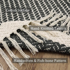Lahome Boho Bathroom Rugs, Small 2x3 Entry Rug Washable Front Door Bath Mat Woven Cotton Area Rug with Tassels, Farmhouse Non Shedding Lightweight Grey Throw Rug Low Pile Carpet for Kitchen