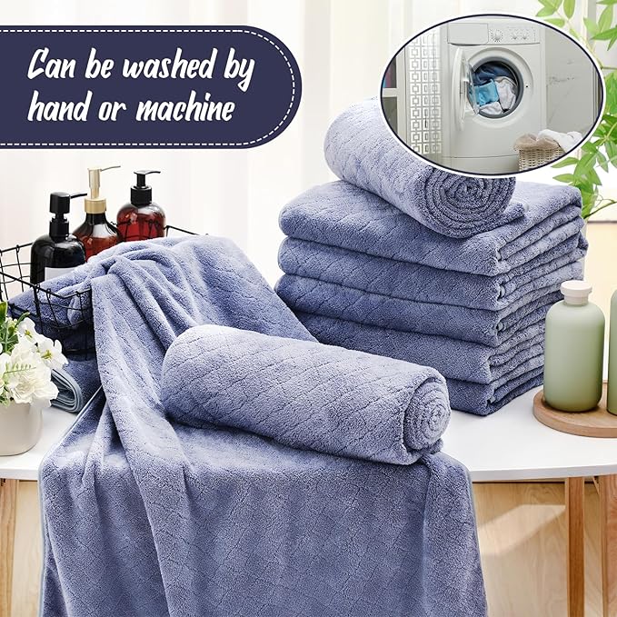 16 Pack Microfiber Bath Towels Bulk 27'' x 60'' Oversized Size Bath Towel Highly Absorbent Extra Large Soft Drying for Shower Beach Winter Salon Sport Gym Party (Diamond,Light Grey)