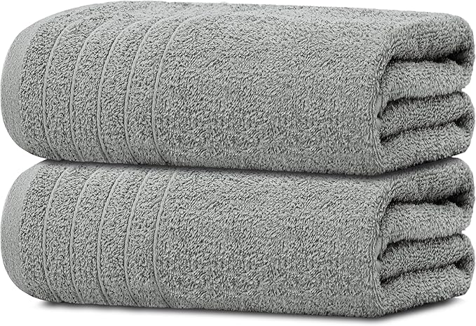Tens Towels Pack of 2 Extra Large Bath Sheets 35 x 70 Inches, 100% Cotton, Larger & Lighter Weight, Quicker to Dry, Super Soft & Absorbent, Oversized Bath Towels, Cool Grey