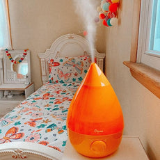 Crane Ultrasonic Cool Mist Humidifier for Bedroom, Baby Nursery, Kids Room, Plants, or Office, Large 1 Gallon Tank, Filter Optional, Orange