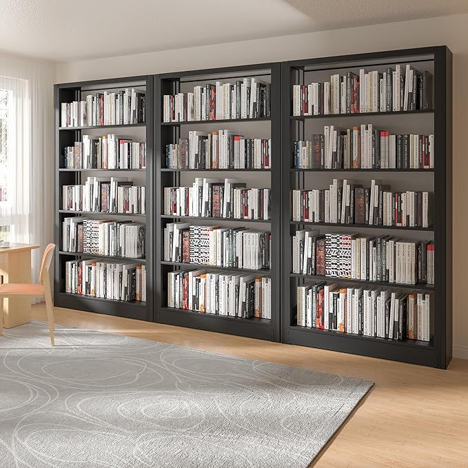 69" Tall Heavy-Duty Bookshelf, 5-Tier Metal Bookshelf with Adjustable Shelves, Open Shelf Bookcase, Tall Bookshelves for Home Office, Library, Bedroom, Including Book Stopper