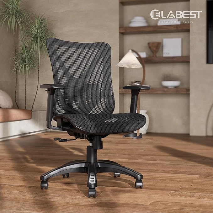 ELABEST T23 Ergonomic Office Chair with 2D Lumbar Support & 3D Headrest, High Back Mesh Swivel Chair with Adjustable 3D Armrests, Breathable Computer Desk Chair for Long Hour Sitting (Graphite Black)
