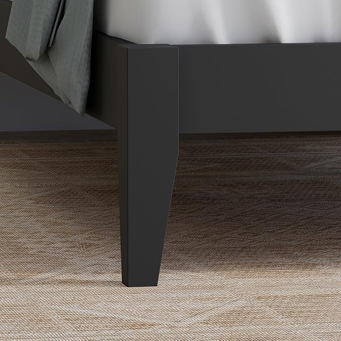 Serene Farmhouse Style Wood Bed in Twin Size with Chevron Scoring Headboard, Coastal Modern Design, Sturdy, Easy Assembly, Ample Underbed Storage, Black Finish