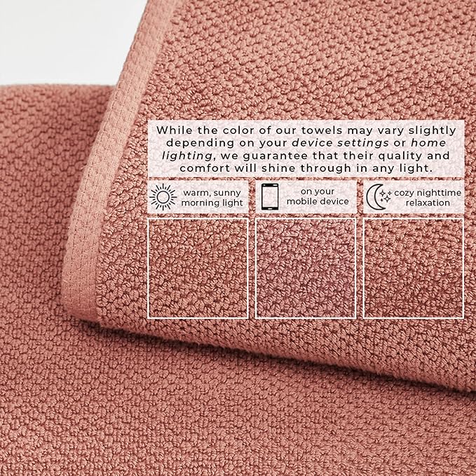 Great Bay Home 100% Cotton 6 Pack 26x16 Hand Towel Set - Absorbent, Quick-Drying, Durable Towels for Bathroom Decor - Low-Twist, Two-Ply Fibers (Desert Rose)