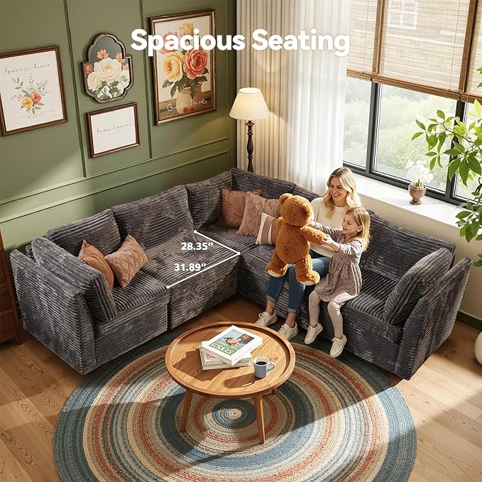Modular Sectional Sofa,5 Pieces Sectional Couches for Living Room,131X65 L Shaped Cloud Couch with Oversized Convertible Modular Couch for Living Room