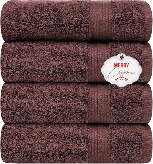 Ample Decor 100% Cotton Bath Towel for Bathroom 30 X 54 Inch 600 GSM Soft Absorbent - 4pcs Brown