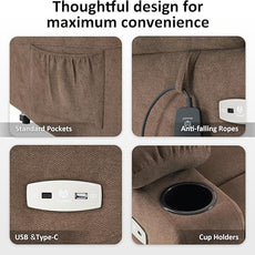 MCombo Power Lift Recliner Chair with Extended Footrest for Elderly People, Fabric 7287/7087 (Brown, Medium)