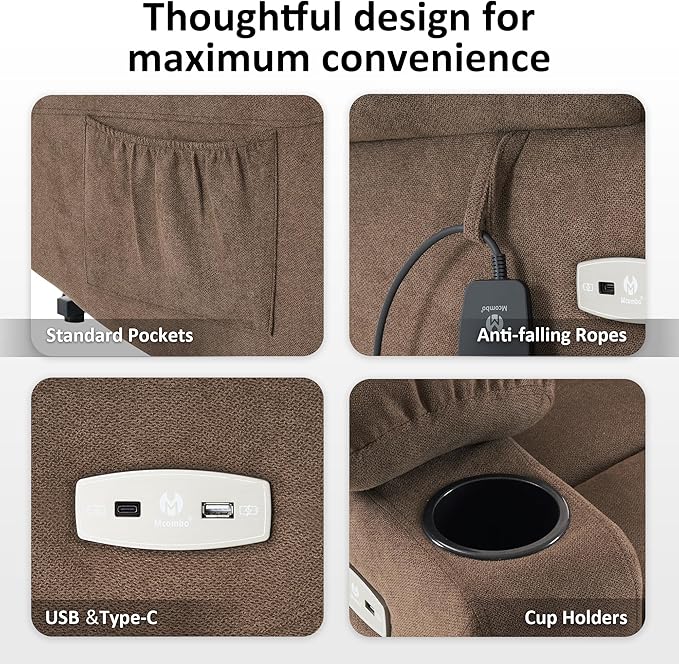 MCombo Power Lift Recliner Chair with Extended Footrest for Elderly People, Fabric 7287/7087 (Brown, Medium)