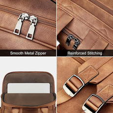 MASINTOR 15.6 inch PU Leather Laptop Backpack Purse for Women, Large College Casual Backpack Travel Bag Mocha Brown