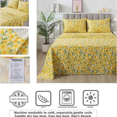 FADFAY Sunflower Sheets Set Full Vintage Yellow Floral Bedding Rustic Botanical Sheets Shabby Floral Farmhouse Bedding 100% Percale Premium Cotton Ultra Soft Deep Pocket Fitted Sheet 4Pcs, Full Size