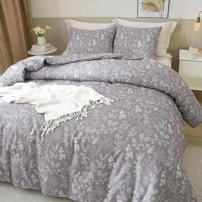 HighBuy Aesthetic Floral Duvet Cover Twin XL 100% Cotton Bedding Set for Girls Lavender Botanical Flowers Bed Comforter Cover Twin XL Boho Vintage Duvet Cover Set 3 Piece Cottagecore Style