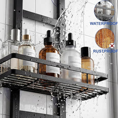 Over the Door Shower Caddy Hanging, Rustproof Shower Shelves with Waterproof Phone Pouch, 3-Tier Adjustable Bathroom Organizers and Storage, No Drilling Shower Shelf, Black Shampoo Soap Holder