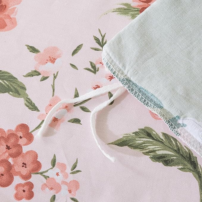 FADFAY Duvet Cover Set Queen Rose Floral Bedding Shabby Pink Hydrangea Flower Comforter Cover Set Vintage Farmhouse Bedding 100% Cotton Soft Quilt Cover with Hidden Zipper Closure 3Pcs, Queen Size