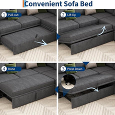 GarveeHome Sectional Sleeper Sofa with Pull Out Bed, Corduroy Modular Sectional 6 Seat Couch with Pull Out Couch and Storage Seat & 2 Ottomans, Convertible Couches for Living Room