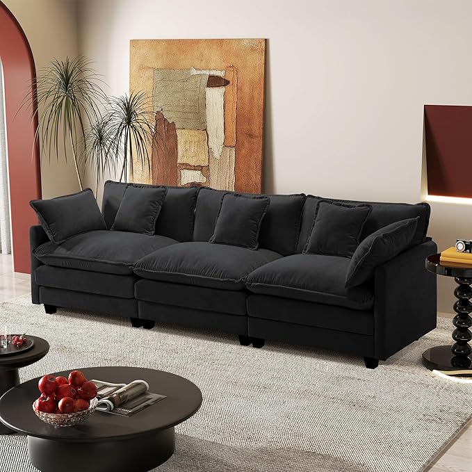 113.4" Modular Sectional Sofa,Cloud Couch for Living Room, Modern Deep Seat Sofa 3 Seater Chenille Fabric Comfy Couches with Throw Pillows for Apartment
