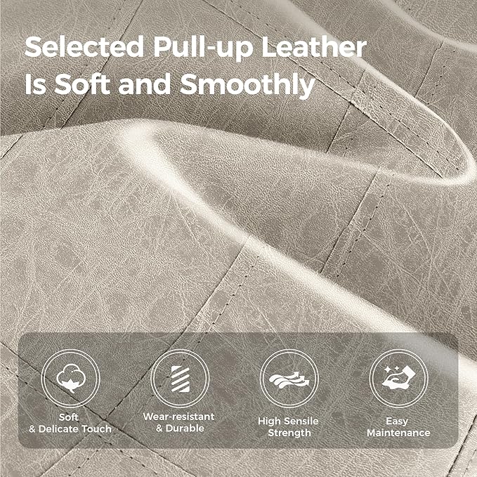 MAISON ARTS Beige Counter Height Bar Stools Set of 4 for Kitchen Counter Solid Wood Legs with Faux Leather Saddle Seat Farmhouse Barstools for 34"-38" Counter Island Upholstered Stools, 24in Height