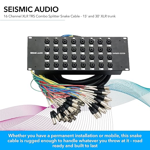 Seismic Audio SARMSS-32x530 Rack Mount 32 Channel XLR TRS Combo Splitter Snake Cable - 5' & 30' XLR trunks