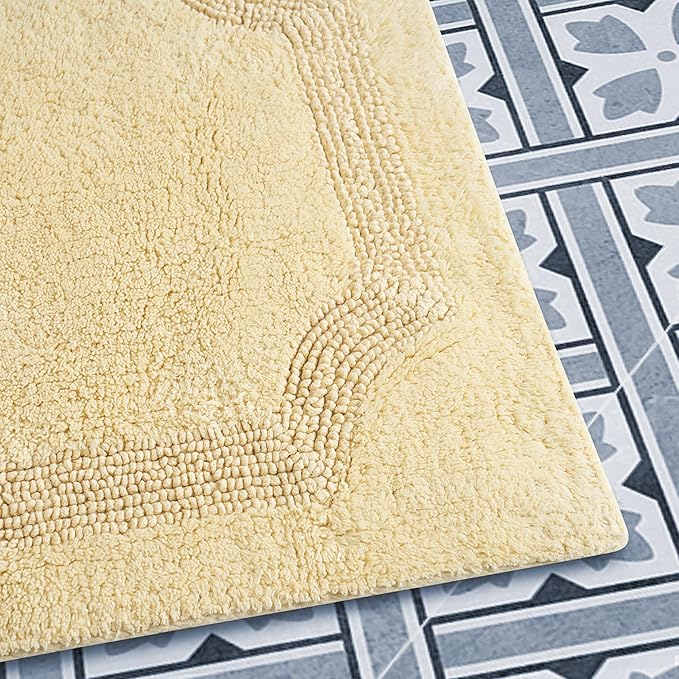 Laura Ashley - Reversible Cotton Bath Mat, Premium Bathroom Décor, Machine Washable Bathroom Rug, Highly Absorbent, 17"x24", Yellow (Pack of 6)