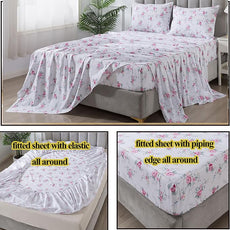 FADFAY Rose Sheets Set King Pink Floral Bedding Rustic Botanical Flower Bed Sheet Set Vintage Farmhouse Bedding 100% Cotton Soft Breathable Collection with Deep Pocket Fitted Sheet 4Pcs, King Size