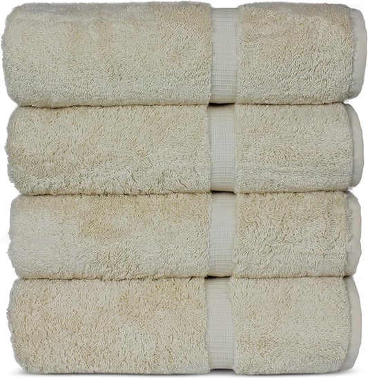 Chakir Turkish Linens 100% Cotton Premium Turkish Towels for Bathroom | 27'' x 54'' (4-Piece Bath Towels - Beige)
