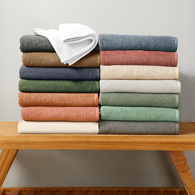 Great Bay Home 100% Cotton 12-Pack 13x13 Wash Cloth - Absorbent, Quick-Drying, Durable Face Towels for Bathroom Decor - Low-Twist, Two-Ply Fibers (Midnight)