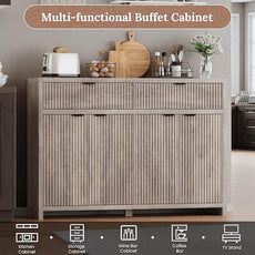 Fluted Sideboard Buffet Cabinet with Storage Drawers, 55