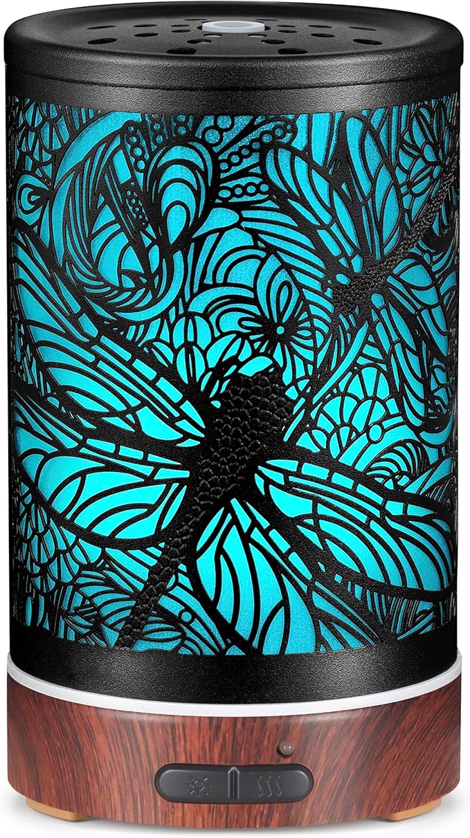 Essential Oils Diffuser,Aromatherapy Diffuser,Birthday for Women Mom Grandma,Metal Cool Mist Humidifier with 7 Colors Lights Waterless Auto Off Air Diffusers (Dragonfly)