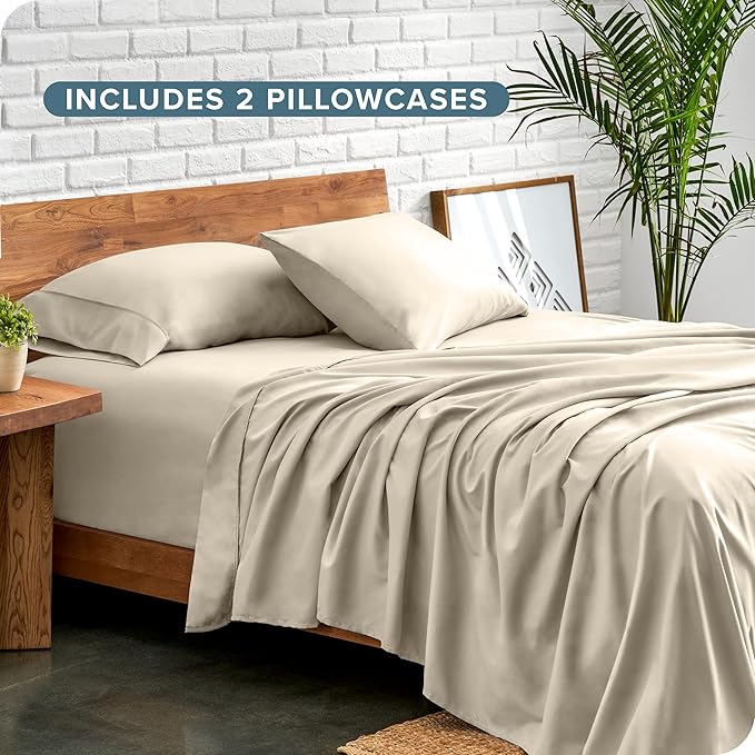 Bare Home Hotel Luxury Twin XL Sheet Set, Extra Soft - 4 Piece Set - Deep Pockets - Easy Fit - Cooling & Breathable - Wrinkle, Fade, Stain Resistant - Includes 2 Pillowcases (Twin XL, Sand)