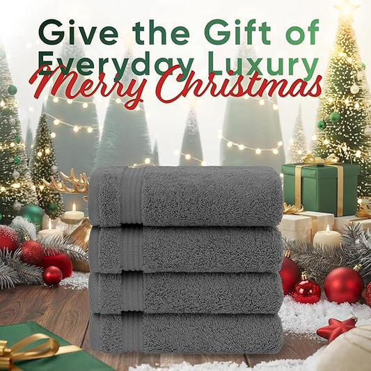 American Veteran Towel, Hand Towels for Bathroom Set of 4, 100% Cotton Turkish Hand Towel Sets, Soft Hand Face Towels, Dark Gray Hand Towels