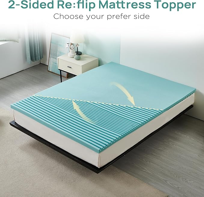 2 Inch Cooling Gel Memory Foam Mattress Topper Twin XL, 5-Zone Back Pain Relief College Dorm Mattress Topper, Orthopedic Pressure Relief Bed Topper, CertiPUR-US Certified