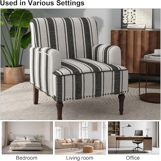Accent Chair, Mid Century Modern Comfy Armchair for Living Room, Linen Fabric Single Sofa Lounge for Reading Bedroom Apartment Waiting Room with Wood Legs