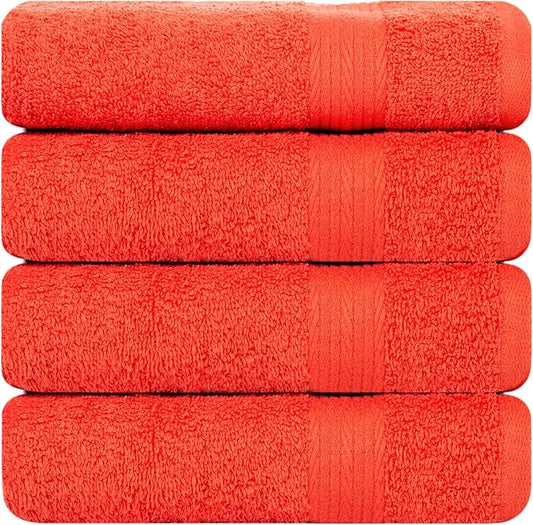 Ample Decor Bath Towels 30 X 54 Inch 600 GSM 100% Cotton Towels for The Bathroom - 4pcs Orange