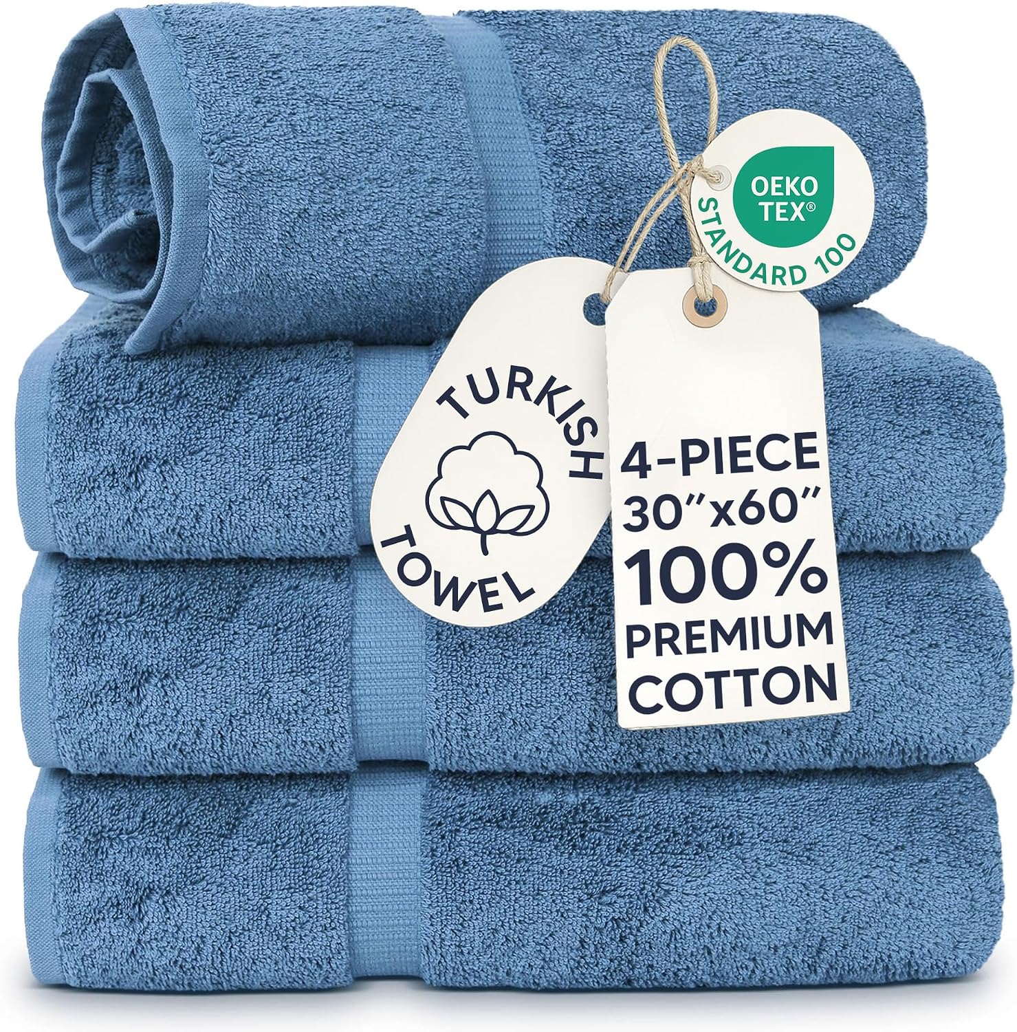 Chakir Turkish Linens 4 Piece Bath Towel Set, 100% Cotton Luxury Turkish Towels for Bathroom, Soft Absorbent Bath Towels, 27 x 54 Inches, Gray