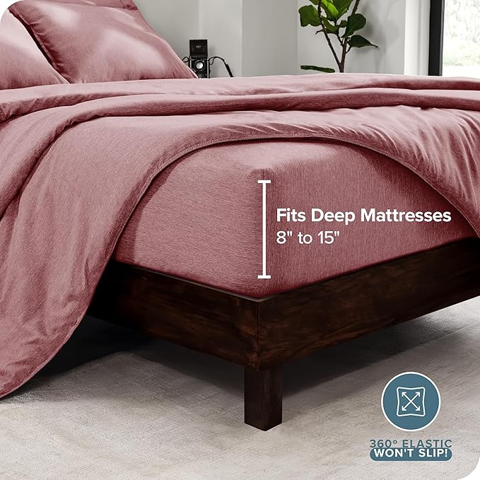 Bare Home Bed-in-A-Bag 7 Piece Comforter & Sheet Set - Queen - Goose Down Alternative - Ultra-Soft 1800 Premium - Bed Set - Cationic (Queen, Heathered Rosewood)