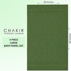 Chakir Turkish Linens 100% Cotton Premium Turkish Towels for Bathroom | 30'' x 60'' Large Bath Towels (4 Piece, Moss)